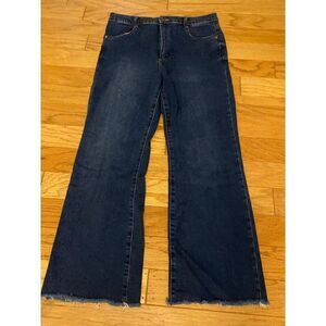 Tractr Women's Dark Wash Bootcut frayed hem high rise Jeans Size 10/30
